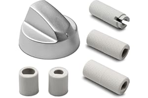 ersatzteilshop basics Manopola per fornello, Ø 43 mm, manopola per fornello, con 5 adattatori, universale, per fornello, forno, 2 colori (argento)