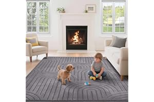 Puremy Wohnzimmerteppich, Kurzflor Teppich Wohnzimmer Schlafzimmer Kinderzimmer mit Hoch-Tief-Effekt, 3D Effekt, hohe Flordichte und angenehm weich, Moderner Bogenförmiges Design, 120x170cm, Grün