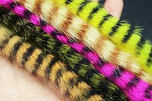 TIGOFLY 5 colors assorted Black Barred Rabbit Zonker Strips Straight Cut 4MM Width for Bass Trout Steelhead Fly Tying Materials