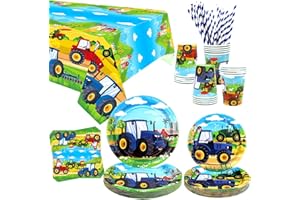 ENCETARDE Tractor Party Supplies - Farm Tractor Tableware - Dinner Plates Desserts Plates Cups Napkins Tablecover Straws for Tractor Birthday Party Decoration, Barnyard or Farm Party Decorations, Serves 20 (20)