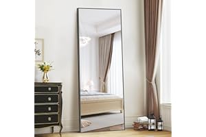 WOLIBEER Großer Ganzkörperspiegel 179 x 65 cm, Ganzkörperspiegel mit Aluminium Rahmen Schwarz Rechteckiger Wandspiegel Standspiegel, Spiegel für Schlafzimmer Wohnzimmer Ankleidezimmer Flur
