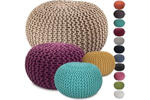 Amago home Strickhocker XXL Pouf Ø55 H37cm Bodenkissen Sitzpouf Baumwolle nachhaltig Farbe beige