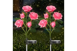NEWNEN Solar Lights Outdoor Garden, 2 Pack Garden Lights Solar Powered Waterproof with 10 Bigger Pink Rose, Waterproof Garden Flower Lighting Outdoor Ornament for Lawn Patio Pathway Party Wedding