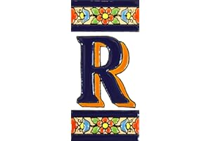 ART ESCUDELLERS House letters 4 inch. Handpainted house letter tiles for signs, addresses and names. Address numbers for houses. House address numbers and letters. Design FLORES MEDIANO 4,29" x 2,13" (LETTER R)