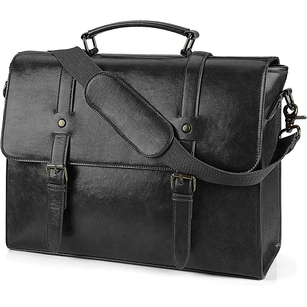 VAZUOOL Vintage Laptop Messenger Bag 15.6 Inch - Canvas & Vegan Leather Satchel, Anti-Theft, Multiple Pockets