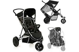 hauck Freerider, Nero - Passeggino 3 Ruote Fratellare Tandem per 2 Bambini Età Diversa, Sedile Superiore dalla Nascita, Seduta in Basso dai 6 Mesi, Maniglione Regolabile, Pieghevole, Grande Cesto