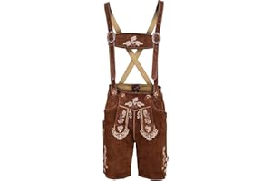 Bavarianland Oktoberfest Mens Lederhosen Real Cowhide Suede Leather with Matching Suspenders Bavarian Shorts