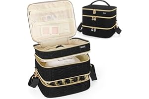 BQKOZFIN Nail Polish Organizer Bag Holds 40 Bottles (15ml - 0.5 fl.oz) & 1 Led Nail Lamp, 3 Layers Nail Polish Carrying Case with Manicure Tools Storage Pockets, 20 x 26 x 23CM (Black)