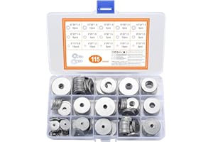 QIWUHAI 115 Stück große Flach Unterlegscheiben Set, Edelstahl Beilagscheiben, Sicherungsscheiben Sortiment Kit, Metall Scheiben Muttern, 15 Größen M3/M4/M5/M6/M8/M10/M12. (115 Silber)