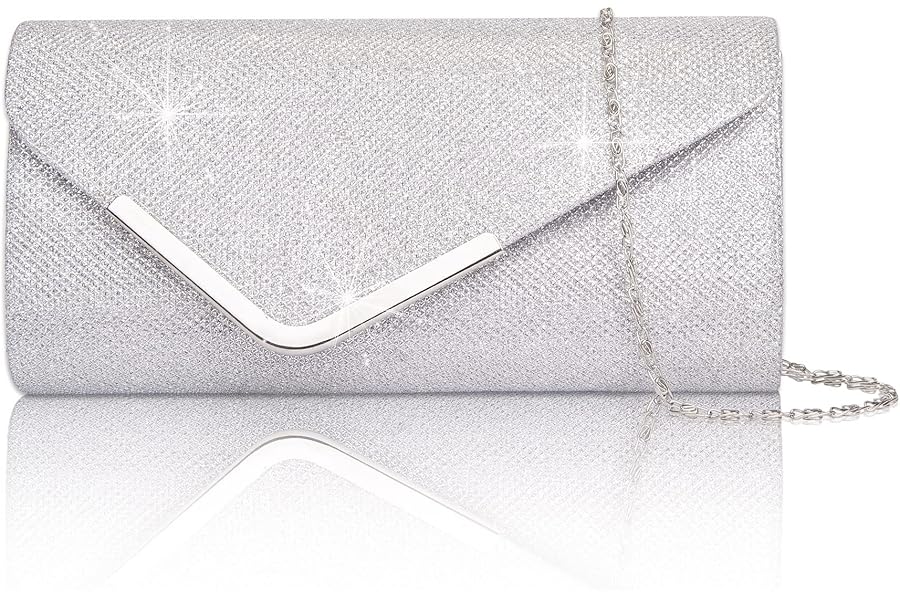 Larcenciel Women's Clutches, Shiny Sequins Evening Bags with Detachable Chain, Envelope Handbags for Ladies, Elegant Cross Body Shoulder Bags Purses Wallet for Women Bridal Prom Party Wedding