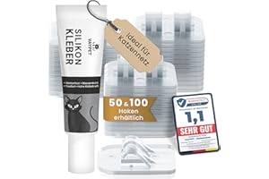 VAYPET® 50 Klebehaken transparent & Silikonkleber [30ml] zur Befestigung vom Katzennetz für Balkon ohne Bohren I Katzennetz ohne Bohren schnell befestigt Dank Stabiler Klebehaken Outdoor wetterfest