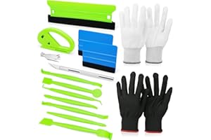 Umaki Tool Kit Vinyl Wrap for Cars Vehicle Tinting Kit with 10cm&21cm Plastic Felt Squeegee, 7in1 Green Edge Wrap Squeegee, Trimming Tools and 2 Pairs Vinyl Wrap Gloves, Scratchless Application