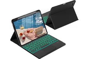 CACOE Clavier Étui Compatible avec iPad Air 11 pollici M3 2025/M2 2024, Coque Clavier avec Pavé Tactile, [AZERTY] avec iPad Air (7/6/5/4) & Pro 11 (4/3), Éclairage à 7 Couleurs, Noir
