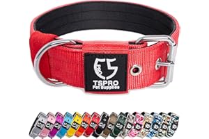 TSPRO Tactical Dog Collar 1.5 inch Wide Dog Collar Military Grade Strong Dog Collar Thick Dog Collar Heavy Duty Metal Buckle Dog Collar(Red-L)