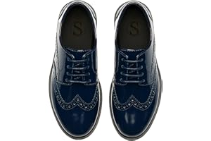 SIRRI Boys’ Patent Derby Dress Shoes, Wingtip Brogue Lace-Up Wedding Prom Formal Footwear