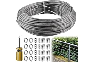 AICHARYNIC Drahtseil 3mm, 20m Stahlseil, Edelstahlseil PVC Stahlseil Ummantelt Kit, 304 Edelstahl Seil mit Aluminiumhülsen, Stahlseil mit ösen, Drahtseil Kauschen für Strings Hanging, Lichtleiter, Angeln