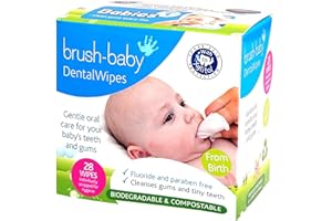 Brush-Baby Lingettes de Nettoyage Dentaire pour Bébé Naissance - Premières Dents 0-16 mois, Lingettes Douces pour Nettoyer en Douceur la Bouche, les Gencives et la Langue de Votre Bébé