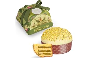 Pistazien-Panettone 750gr, Pasticceria Fraccaro 1932, gefüllt mit Pistaziencreme, mit Mutterhefe, ohne kandierte Früchte und Rosinen, dunkle Schokolade und sizilianische Pistazienkruste, Verpackung