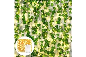 AIOR 12 Pcs Lierre Artificielle Plantes Guirlande Vigne avec lumière 100 LED, 200cm Exterieur Faux Lierre Artificiel Grimpant Fausse Plante Décoration pour Mariage, Célébration, Fête, Jardin, Bureau
