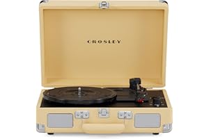 Crosley Cruiser Plus Giradischi con 2 altoparlanti, Bluetooth e AUX - Giradischi Vintage a 3 velocità - Per vinili da 7", 10" e 12" - Portatile con custodia integrata (Bruno Giallastro)