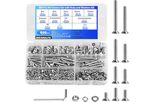 JOCAHULFX 800 Stück M4 Schrauben Set, Senkkopfschrauben und Muttern Set, Innensechskant Schrauben mit Muttern und Unterlegscheiben Set, Flachkopfschrauben Sechskantschrauben Senkkopf Gewindeschrauben Set