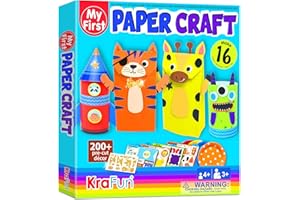KRAFUN My First Safari Animal Paper Craft Kit, 18 DIY Zoo Animal Arts & Crafts for Kids Ages 3-8, Includes Creative Supplies, Instructions, Reusable Box, Educational Gift for Toddlers, Boys, Girls