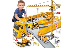 NAXUDCOO Baustellenfahrzeuge für 3-7 Jahre alte Jungen Baustellenfahrzeuge Kinder Kleinkind Auto LKW Spielzeug Kran Bagger Muldenkipper Baufahrzeug Spielzeug für 3 4 5 6 7 Jahre alt Jungen Geschenke