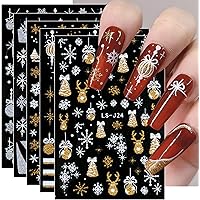 8 Blatt Nagelsticker Weihnachten Nagelaufkleber Selbstklebend Goldelch-Rotwild-Linie Schneeflocke Nail Art Sticker Dekoration