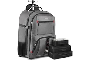 ZOMFELT Backpack with Wheels, 17.3 Inch Rolling Backpack for Men Women, Waterproof Rucksack on Wheels with 3 Packing Cubes, Laptop Roller Cases for Business Work College School, Grey