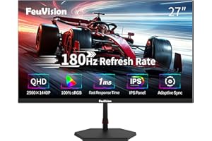 ‎FEUVISION FeuVision 27 Zoll Gaming Monitor, 180Hz, QHD 2560 * 1440p, PC Monitor, 1ms, IPS Panel, FreeSync, Adaptive-Sync, VESA montierbar, Eye-Care, 100% sRGB, Rahmenlos Bildschirm, HDMI*2, DP*2