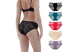 INNERSY Majtki damskie koronkowe stretch, seksowna bielizna hipsterska, miękkie majtki, zestaw 5 sztuk