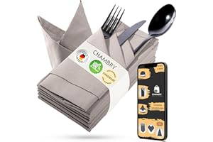 ‎CHAMBRY MADE IN GERMANY Chambry 6 Stoffservietten aus 100% antibakterieller Bio-Baumwolle 40x40 cm Sand Ink. Faltanleitung als E-Book handgefertigt in Deutschland elegant robust ideal für Geburtstagsfeiern und Hochzeiten