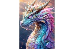 GDYEEH Bunter Drache Diamond Painting Erwachsene, 5D Drache Diamant Kunst Bilder Anfänger, DIY Runder Vollbohrer Fantasie Diamanten Malerei Stickerei Kreuzstich Geschenke Home Wand Dekor 30x40cm