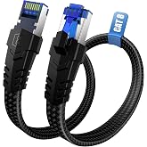 Ethernet Cable Cat8-1M 2M 3M 5M 10M 15M 20M 30M Nylon Braided Network Cable | 40Gbps 2000MHz High Speed Lan Cable, Flat RJ45