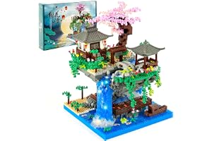 HOTUT 2705-delars Mikro Byggsats, Japansk Arkitektur med LED-belysning, Modulärt Byggkloss-set för Vuxna, Körsbärsblommon Bon