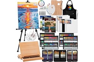 ARTALLY Professionelles 187-teiliges All-in-One-Malset mit Staffelei aus Aluminium und Buchenholz, 96 Acryl-, Aquarell- und Ölfarben, komplettes Malset für Erwachsene, Künstler und Anfänger