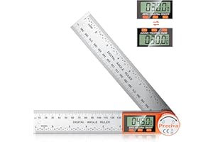 Preciva Medidor de ángulos digitales, 400mm Goniómetro digital de acero inoxidable con amplia pantalla LCD y funciones de reinicio, bloqueo e inversión