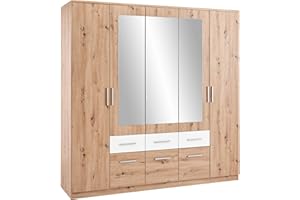 AVANTI TRENDSTORE-Floriana-armadio 5 ante, 3 specchiate e 6 cassetti. Quercia Artisan/bianco per camere da letto. Dimensioni LAP 212x213x60