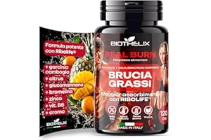 BIOTHELIX Brucia Drena e Sazia. Brucia Grassi Potenti Veloci. Drenante Forte Dimagrante con Garcinia Cambogia e Ribolife®- 120 cps. Aiuta a sentirsi leggeri e in forma senza stress.
