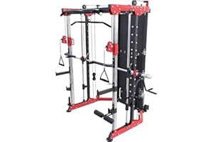 Gorilla Sports® Smith Machine - Multifonction, Traction à Câble, Barre Guidee, Station Dips, Support Disques de Poids - Power Rack, Tour de Musculation, Multipresse, Cage à Squat, Fitness, Home, Gym
