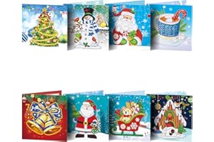 Huacan Diamant Painting Gruß Karten 8 Stück Weihnachten Grußkarte Mit Umschlag 5D DIY Diamond Weihnachtskarten Kit Geschenk für Familien, Diamant Painting Gruß Karten für Weihnachten Neujahr