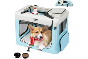 Reerooh Dog Carrier Cat Carrier Bag, Foldable Fabric Car Dog Travel Crate, Portable Soft Pet Carrier for Transport, Breathable Carrier with Cushion & Bowls