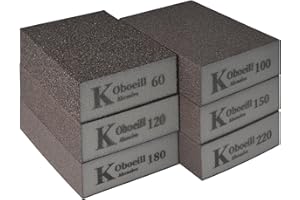 ‌SZWLJ 6PCS(6 Grits 60/100/120/150/180/220) Sanding Blocks - Wet/Dry Sponges Sandpaper, Reusable & Non-Clogging Hand Sanding Tool for DIY Wood Metal Wall Polishing