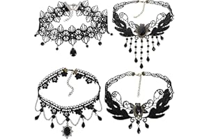 Tolenre Gothic Halskette Set 4 Stück Spitze Choker Halsband Damen Schwarz Kette Vintage Choker Lolita Kostüm Schmuck für Halloween Pfingsten Maskerade Karneval Fasching Cosplay Kostüm Zubehör