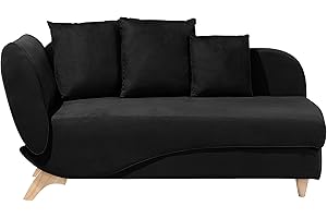 ‎BELIANI Chaiselongue Samt schwarz linkssseitig mit Stauraum Kissen modern Meri