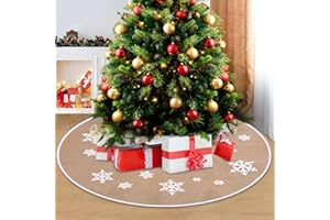 FAOKZE Faldón de Copo de Nieve para Árbol de Navidad, Manta Base de Lino, Decoración Navideña (Caqui, 80 cm)