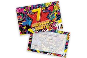 STUFF4 7th Birthday Party Invitations Kids - Comic Book Style 36 Pack - Childrens Birthday Invitations for Boys/Girls A6 Bday Party Invites Invitation Cards with Folding Envelopes
