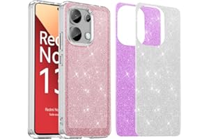 Yojiong Funda para Xiaomi Redmi Note 13 4G, Glitter Brillo Carcasa con 2 Pegatinas Brillantes(Plata, Púrpura), Híbrida PC + Silicona TPU Bumper Anti-Rasguños Bling Cover - Rosa