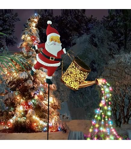 Arrosoir Lumineux Solaire Extérieur Avec Père Noël,Décoration Noël Effet Fontaine Lumineuse,Guirlande LED Colorée Étanche Jardin - Maison