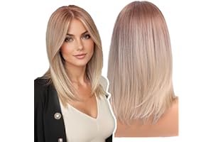 WOKESTAR Bob Perücke mit Fransen Kurze Bleach Blonde Farbe Perücken für Frauen, Bob Style Synthetische Hitzebeständige Bob Perücken